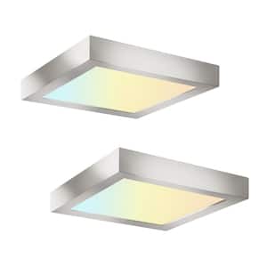 2-Pack 7 in. Square Brushed Nickel Selectable LED Integrated LED Flush Mount Downlight