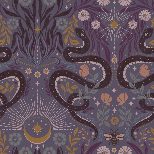 Mystic Serpent Plum Peel and Stick Wallpaper