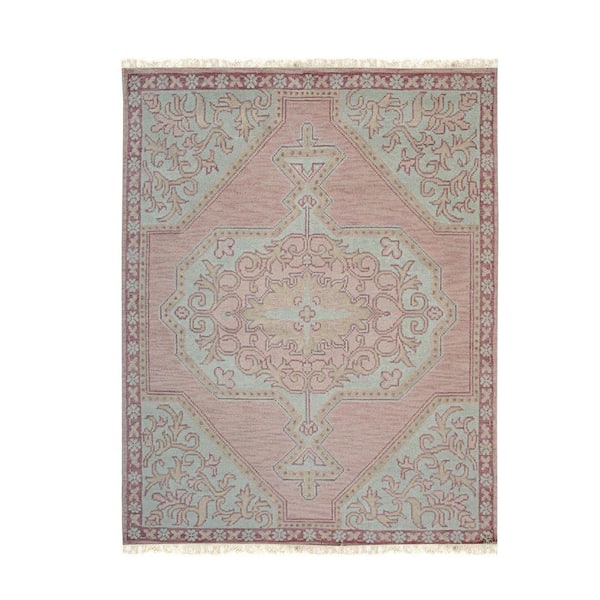 Hand-Knotted Wool Oriental Design Rug, Elegant Pink 10 ft. x 14 ft. for Living Room, Bedroom, Office, and H, Area Rug