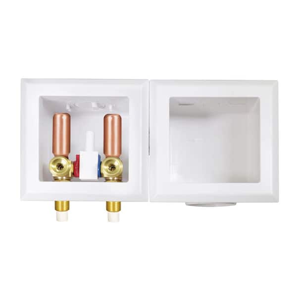1/2 in. CPVC Brass Valve Fittings, White ABS Plastic Washing Machine Double Interlocking Outlet Box with Hammer Arrester