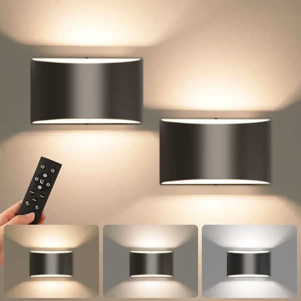 8 in. Modern Black Integrated LED Up Down Wall Sconce with 3000K/4500K/6000K, Dimmable Wall Light with Timer, (2-Pack)