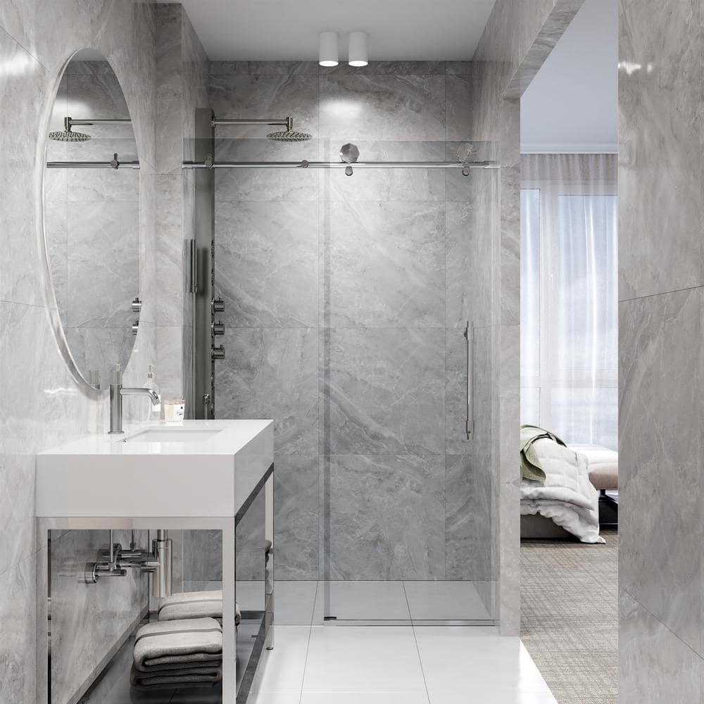 Elan Hart 56-60" Frameless Sliding Shower Door with Clear Tempered Glass