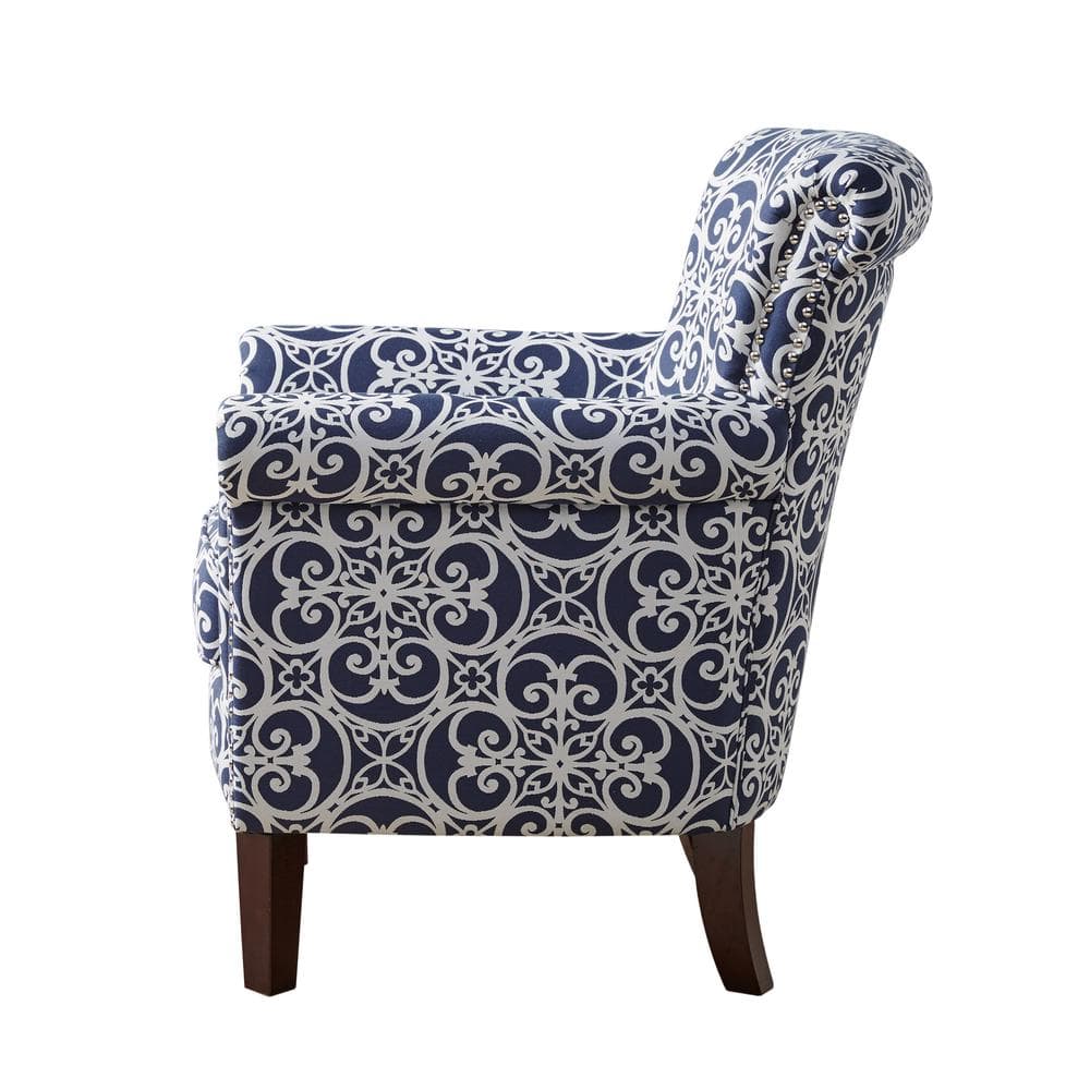 Navy Geometric 30" Wood Base Accent Chair