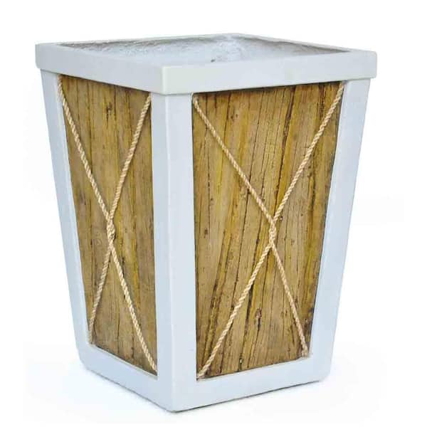 MPG 14.5 in. sq. White on Wood Composite Planter with Rope
