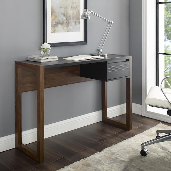 Walker Edison Furniture Company 46" Fluted Drawer Composite Writing Desk - Dark Walnut/Solid Black