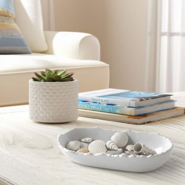 Liv & Skye White Oval Resin 23 in. Decorative Raw Edge Marbled