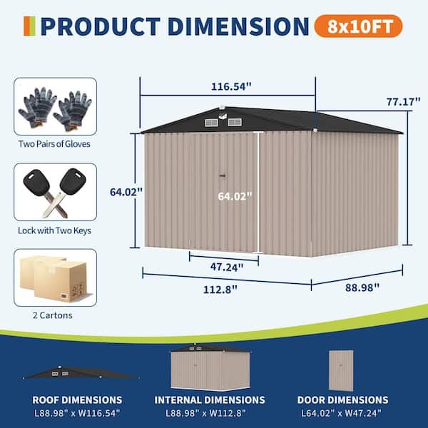 Garvee 10 ft. W x 8 ft. D 80 (sq. ft.) Outdoor Metal Shed with