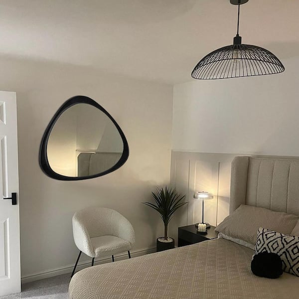 19 in. W x 24.1 in. H Irregular Black Natural Solid Wood Frame Decorative Mirror