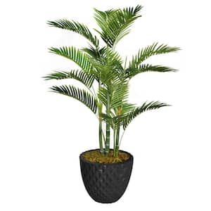 53.6 in. Tall Palm Tree Artificial Decorative Faux with Burlap Kit in 13.6 in. Black Honeycomb Fiberstone Planter