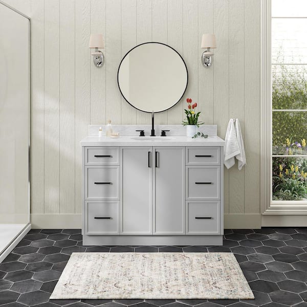 ARIEL Kelly 48 in. Single Sink Freestanding Bathroom Vanity in Gray with Carrara White Marble Top