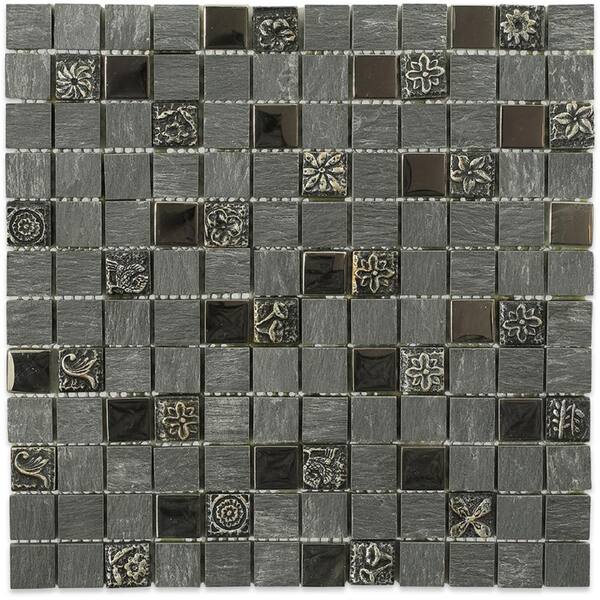 Splashback Tile Tapestry 11-3/4 in. x 11-3/4 in. x 8 mm Marble Glass and Metal Floor and Wall Tile