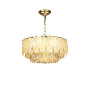 16 in. 6-Light Luxury Crystal Chandelier, Adjustable Round Feather Crystal Pendant Light for Living Room, Bulbs Included