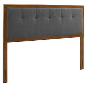 Draper Tufted in Walnut Charcoal Queen Fabric and Wood Headboard