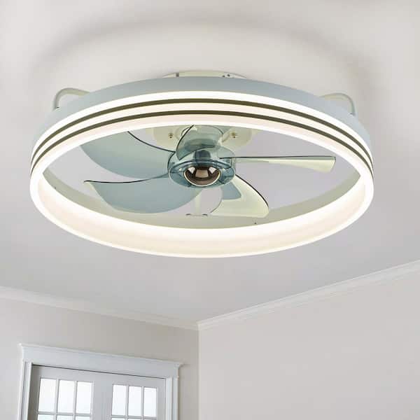 FANNEHONNE Lidia 19.68 in. Indoor LED White Modern Flush Mount Ceiling Fan with Light, Ceiling Fan for Small Room Bedroom