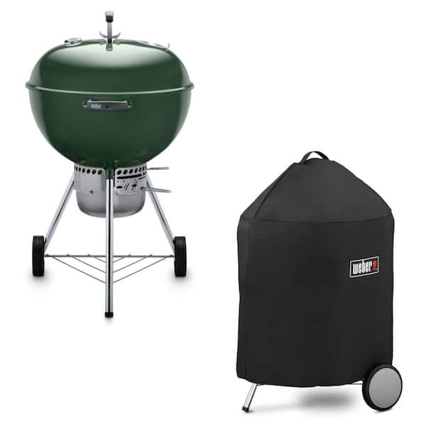 Original Kettle Premium 22 in. Charcoal Grill in Green with Built-In Thermometer with Premium Grill Cover