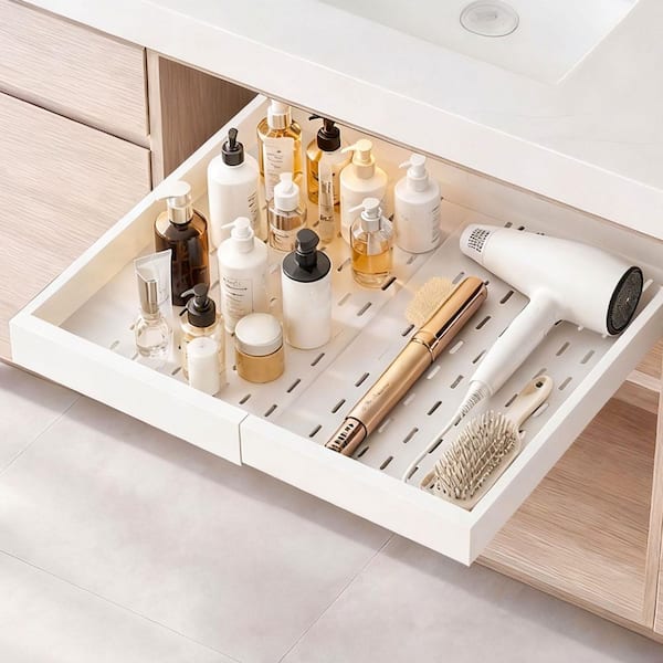 Pull-Out Cabinet Organizer, White,2-Pack Adjustable W/ (12.2 in. -18.9 in. ), 20.47 in. Deep Sliding Drawers for Kitchen