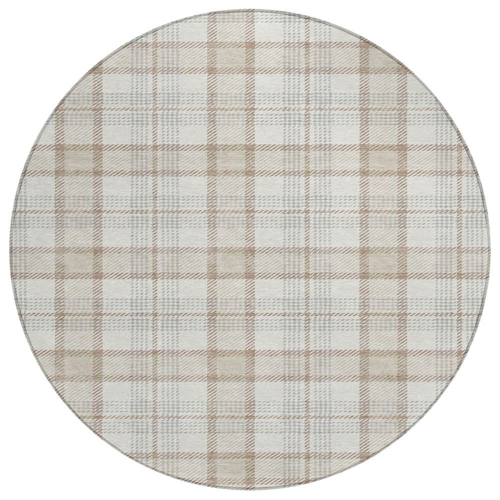 Chantille Linen and Synthetic Round Plaid Washable Rug