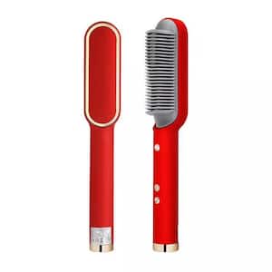 Multi-Speed Electric Hair Straightening Hot Comb Curling Iron in Red