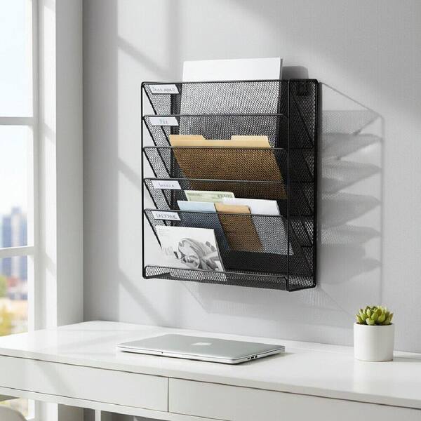 Evans international マガジンラック ファイルフォルダー 12.6 in. W x 15.8 in. H 6 Tier Black Metal Wall Hanging Folder