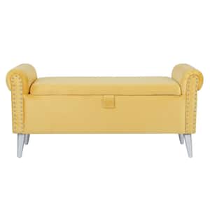 Upholstered Flip Top Bedroom Bench End Storage Nailhead Velvet Yellow 21.7 in. H x 47 in. W x 17.3 in. D