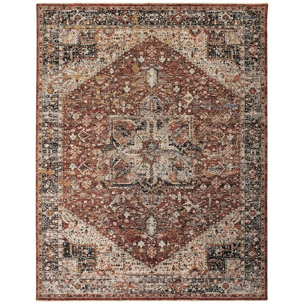 HomeRoots Red and Ivory Abstract 5 ft. x 8 ft. Area Rug