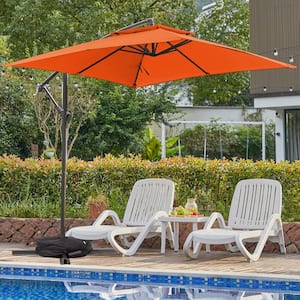 8 ft. x 8 ft. 2-Tier Steel Cantilever Outdoor Offset Patio Umbrella with Sandbag and Cross Base in Orange