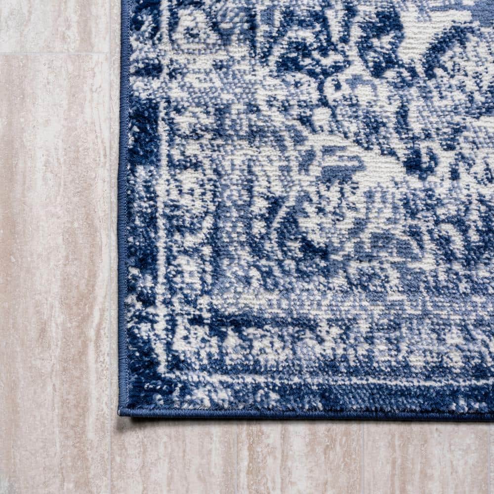 Navy and Ivory Synthetic Medallion 4' x 6' Area Rug