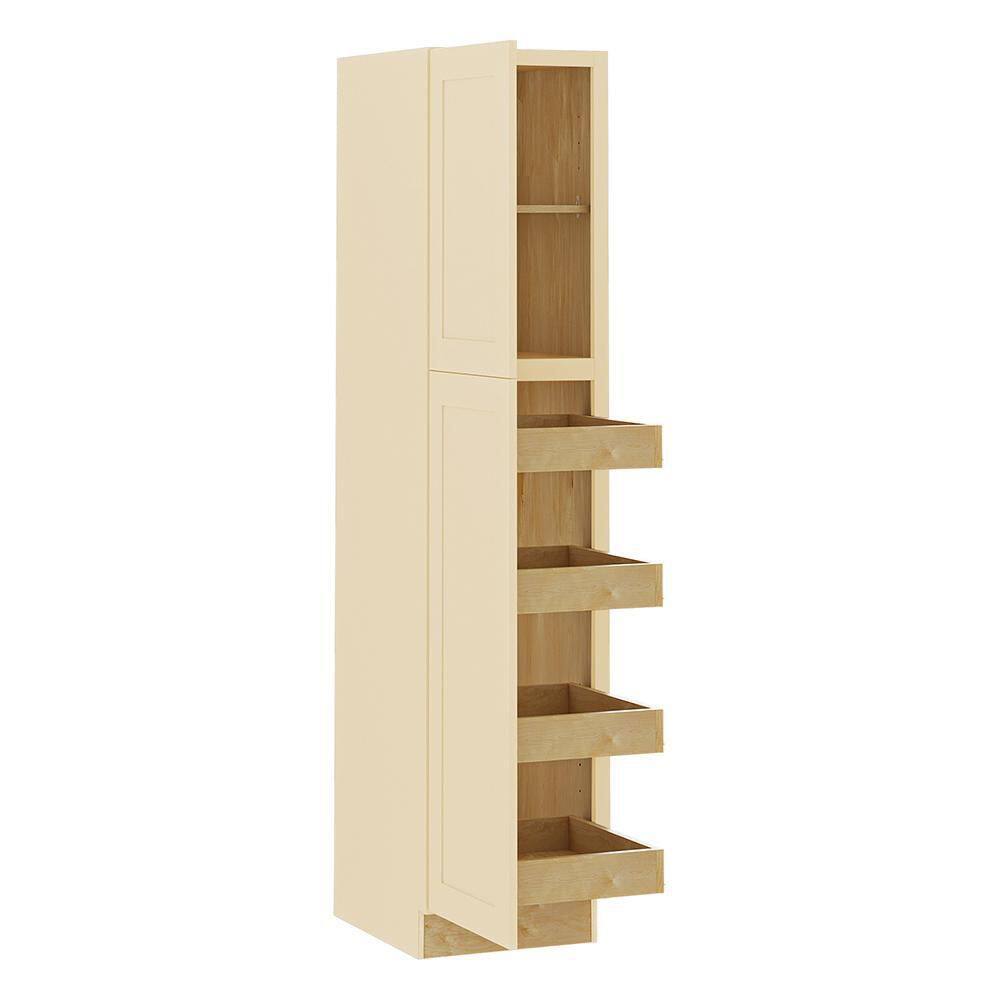 Newport Cream Painted Plywood Shaker Assembled Pantry Kitchen Cabinet 4 ROT Soft Close 18 in W x 24 in D x 90 in H