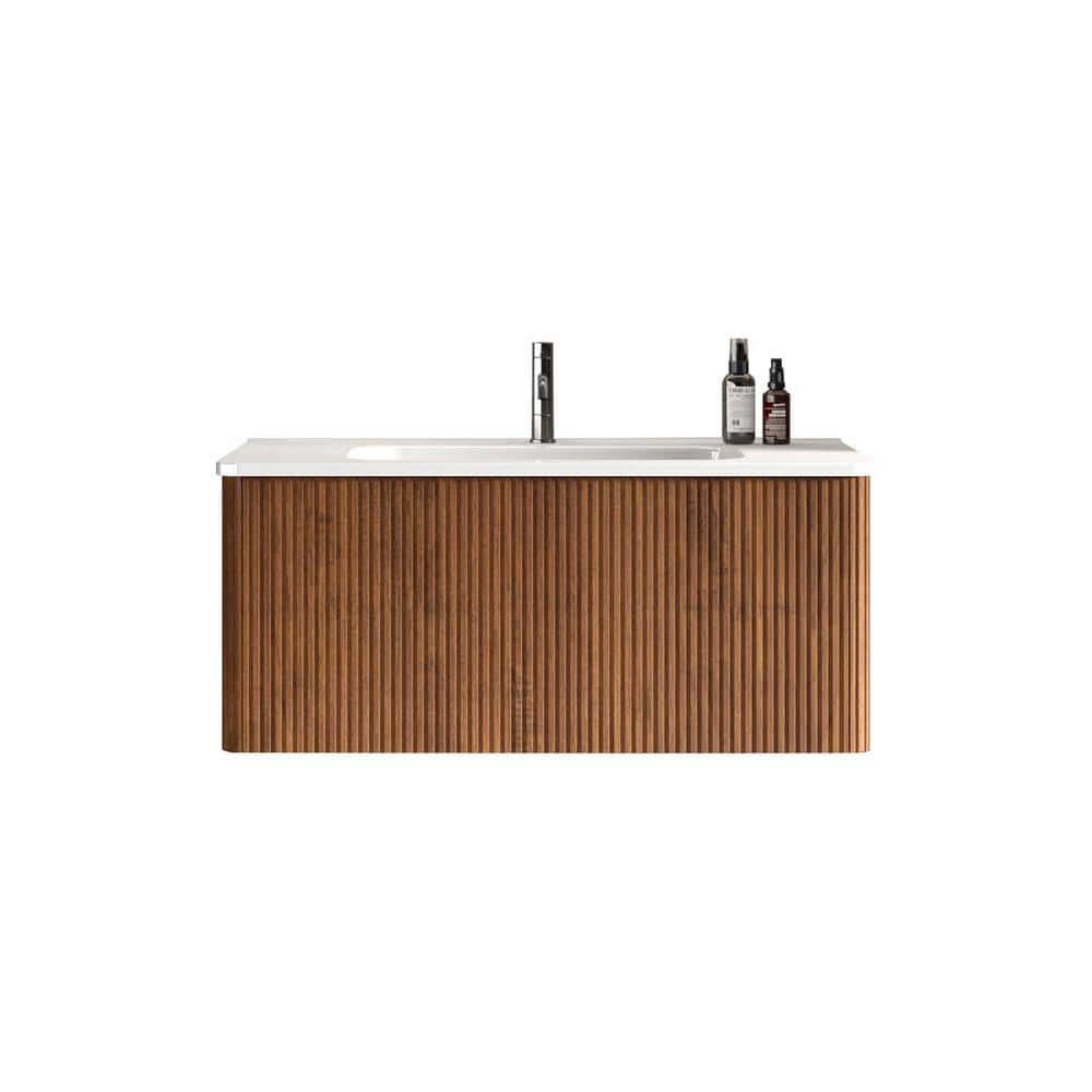 36 in. Wall-Mounted Bathroom Vanity with White Resin Sink and Push Open Cab