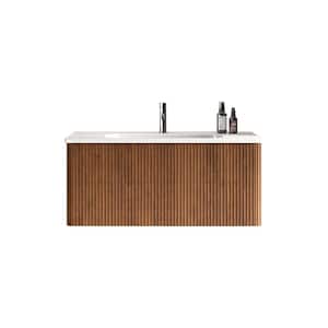 36 in. Wall-Mounted Bathroom Vanity with White Resin Sink and Push Open Cabinet Drawer in White&Walnut