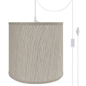 1-Light White Plug-In Swag Pendant with Striped Hardback Empire Fabric Shade