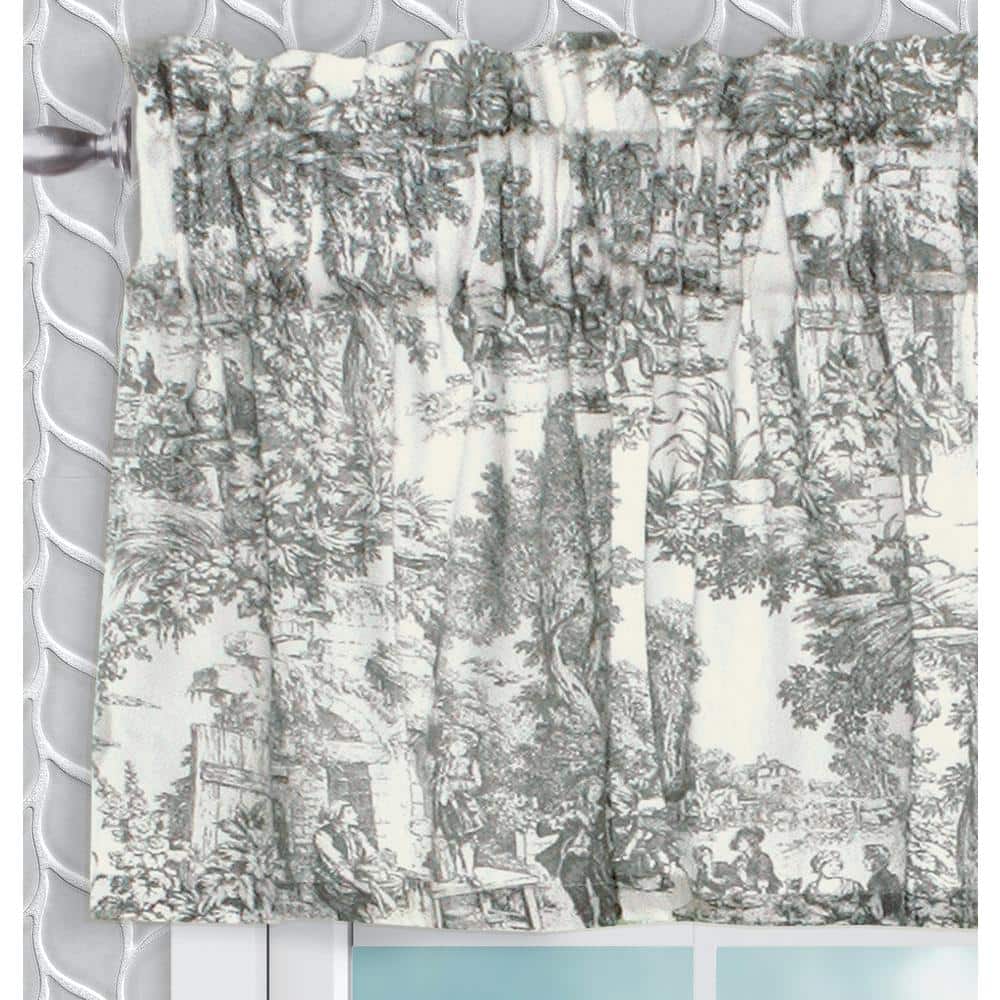 Victoria Park Toile Gray Cotton Room Darkening Valance