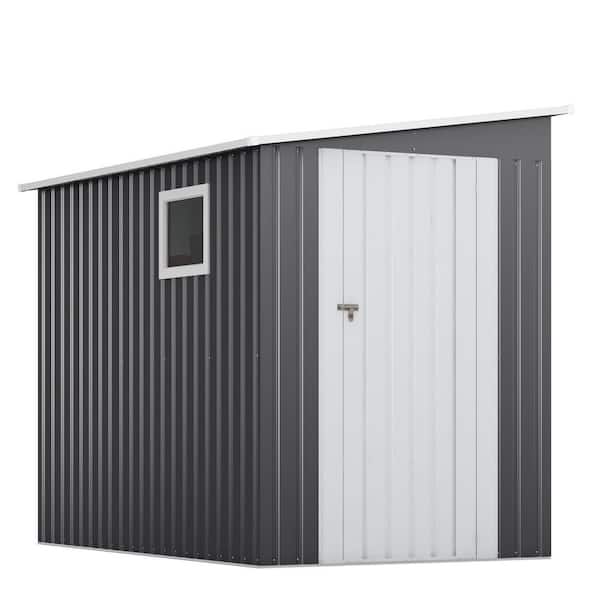 JAXPETY 4.5 ft. x 7.5 ft. Outdoor Metal Lean-to Storage Shed Garden Galvanized Steel Shed with Window, Gray (33.75 sq. ft.)