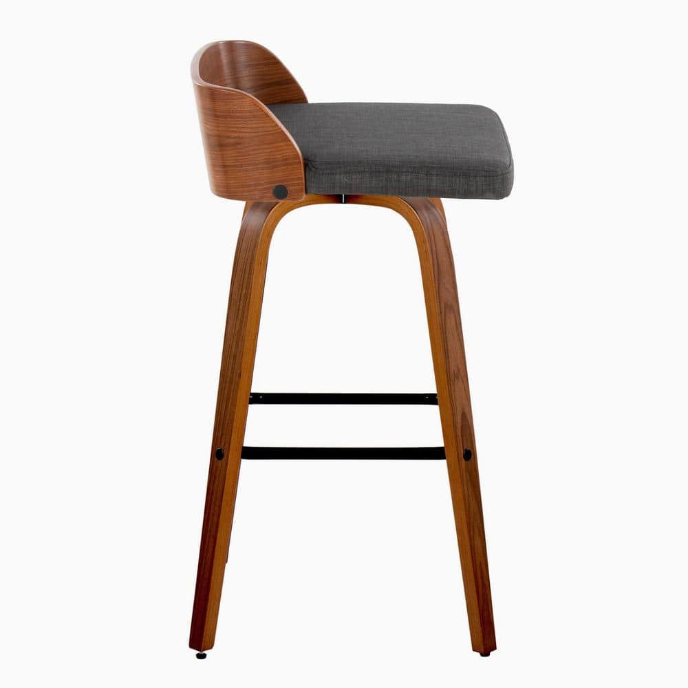 Walnut Wood and Dark Gray Swivel Barstool Set
