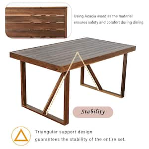 6-Piece High-quality Natural Acacia Wood Outdoor Dining Table and Chair Set Suitable for Patio, Balcony, Backyard