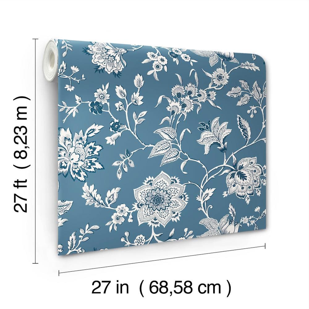 Sutton Blue and White Floral Non-Pasted Wallpaper Roll