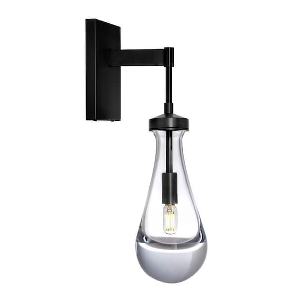 PUYRNF 5 in. 1 Light Black Raindrop Wall Sconce, Modern Glass Shade Wall Lamp for Bathroom, Hallway, Bedroom, Living Room