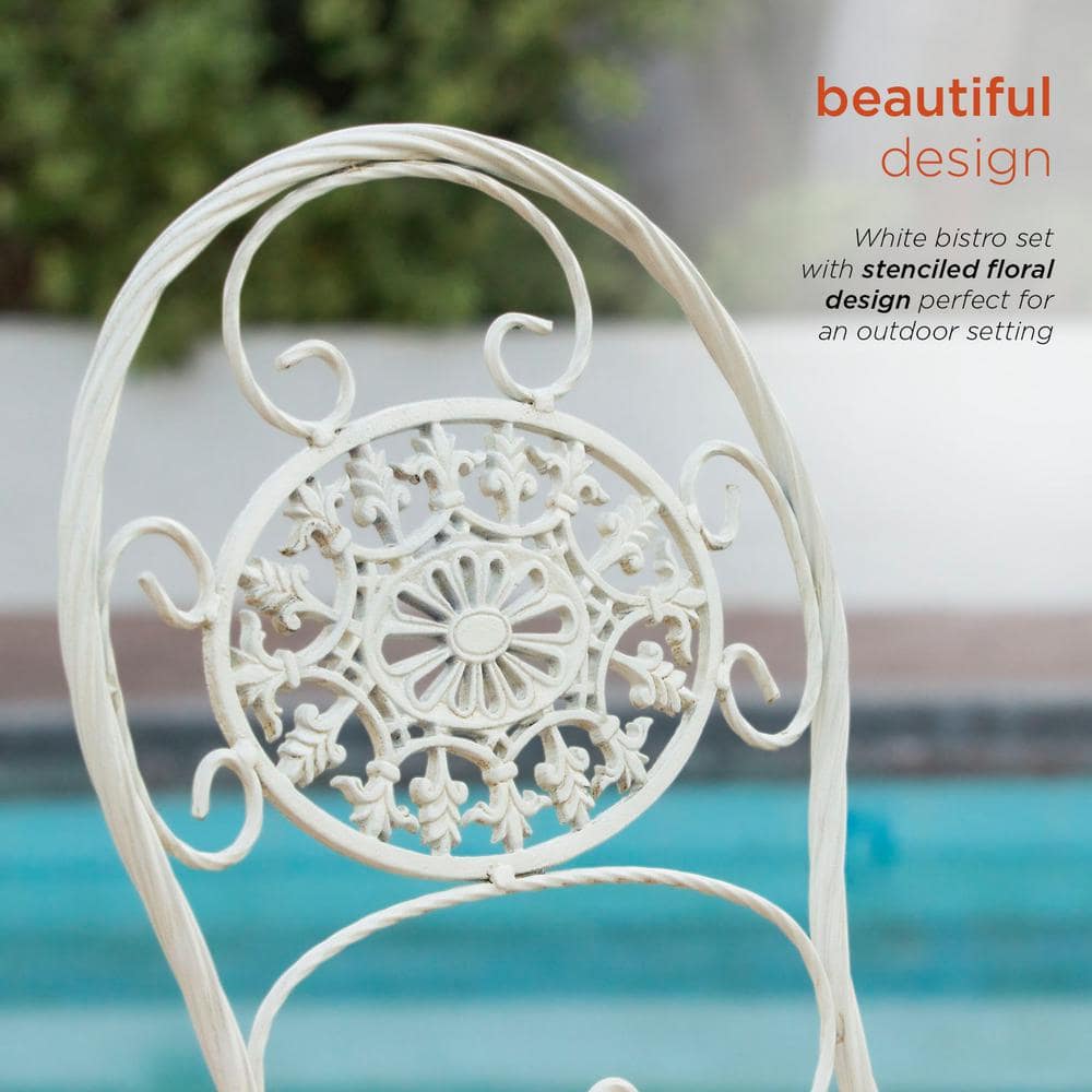 Elegant White Metal 3-Piece Round Bistro Set