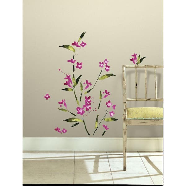 RoomMates 5 in. x 11.5 in. Fuchsia Flower Arrangement Peel and Stick Wall Decals