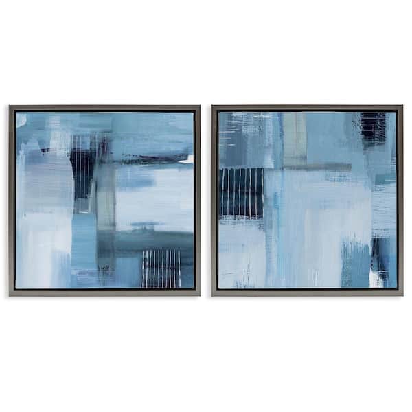 Blue Abstract Linear Details by Susan Jill 2-Pieces Gray Floater Frame Abstract Graphic Art Print 25 in. x 25 in.