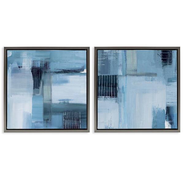 Stupell Industries Blue Abstract Linear Details by Susan Jill 2-Pieces Gray Floater Frame Abstract Graphic Art Print 18 in. x 18 in.