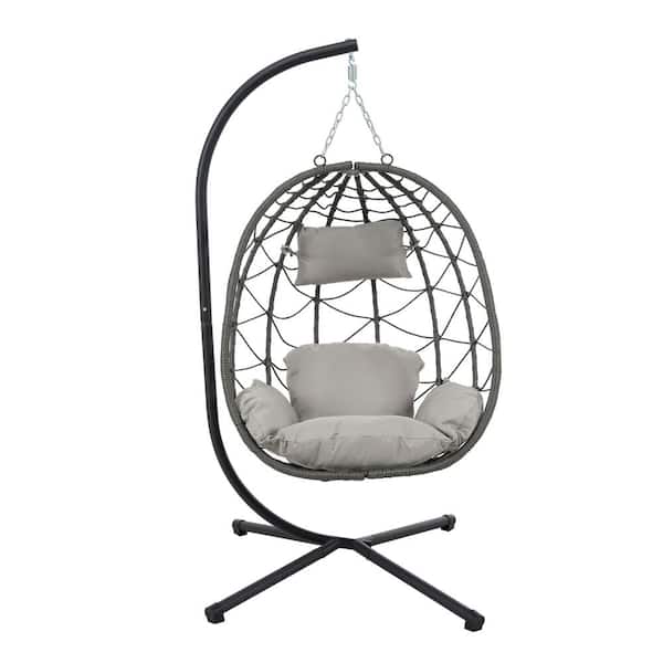 Siavonce Egg Chair with Steel Stand Indoor Outdoor Swing Chair Patio Wicker Hanging Egg Chair Hanging Basket Chair with Stand