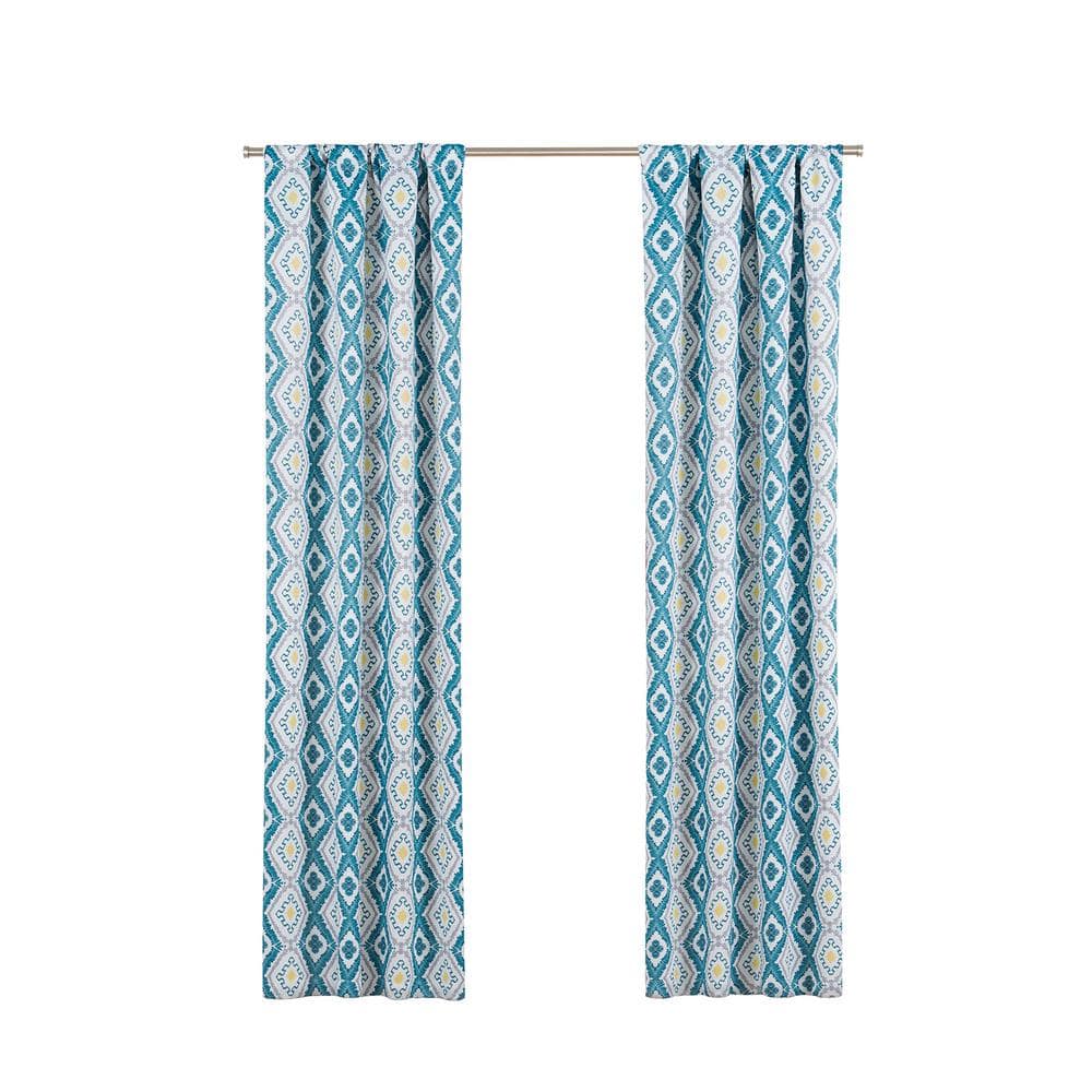 Teal Bohemian Ikat Blackout Polyester Rod Pocket Curtains