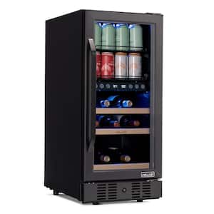 15 in. Dual Zone 13 Wine Bottles 48 Cans Beverage and Wine Cooler Refrigerator Fridge in Black Stainless Steel