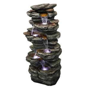 40 in. Tall Outdoor 5-Tier Water Fountain with LED Lights