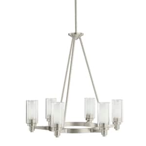 Circolo 26 in. 6-Light Brushed Nickel Contemporary Shaded Circle Chandelier for Dining Room
