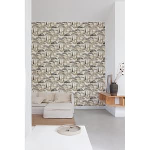 Black and Offwhite Watercolor Scenic Tree Tropical Print Non-Woven Non-Pasted Textured Wallpaper 57 sq. ft.