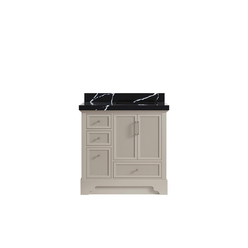 Alys 36 in. W x 22 in. D x 36 in. H Right Offset Single Sink Bath Vanity in Fine Grain with 2 in. Calacatta Black qt Top price history on PriceWatchPro