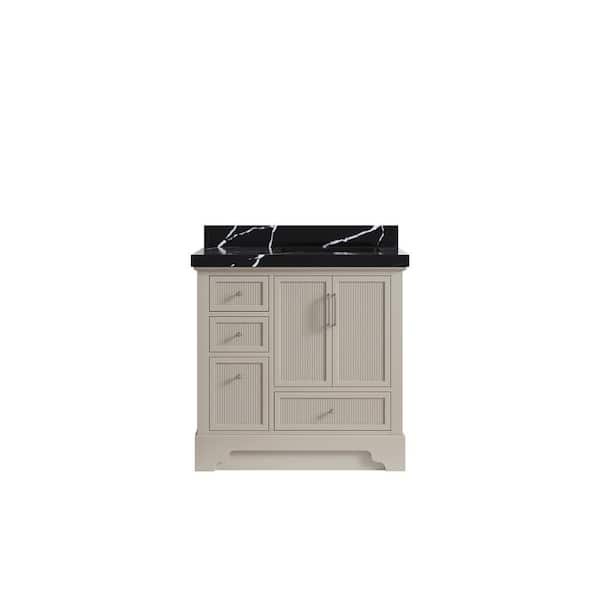 Willow Collections Alys 36 in. W x 22 in. D x 36 in. H Right Offset Single Sink Bath Vanity in Fine Grain with 2 in. Calacatta Black qt Top