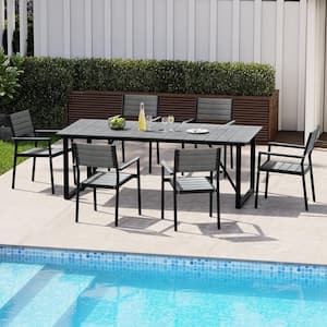 Gray 7-Piece Aluminum Rectangular 82.7 in. Table Outdoor Dining Set with Armchairs